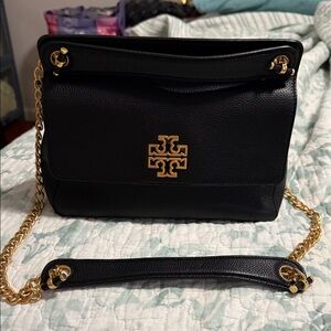 Tory Burch Black Shoulder Bag with Gold Accents